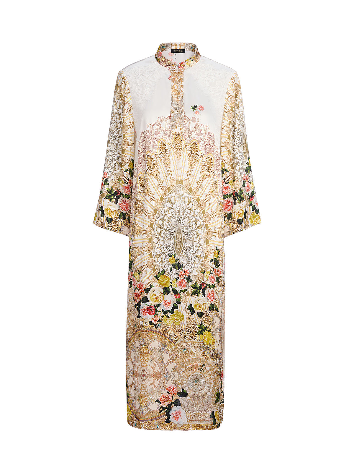 100% Silk Printed Stand-Collar Dress