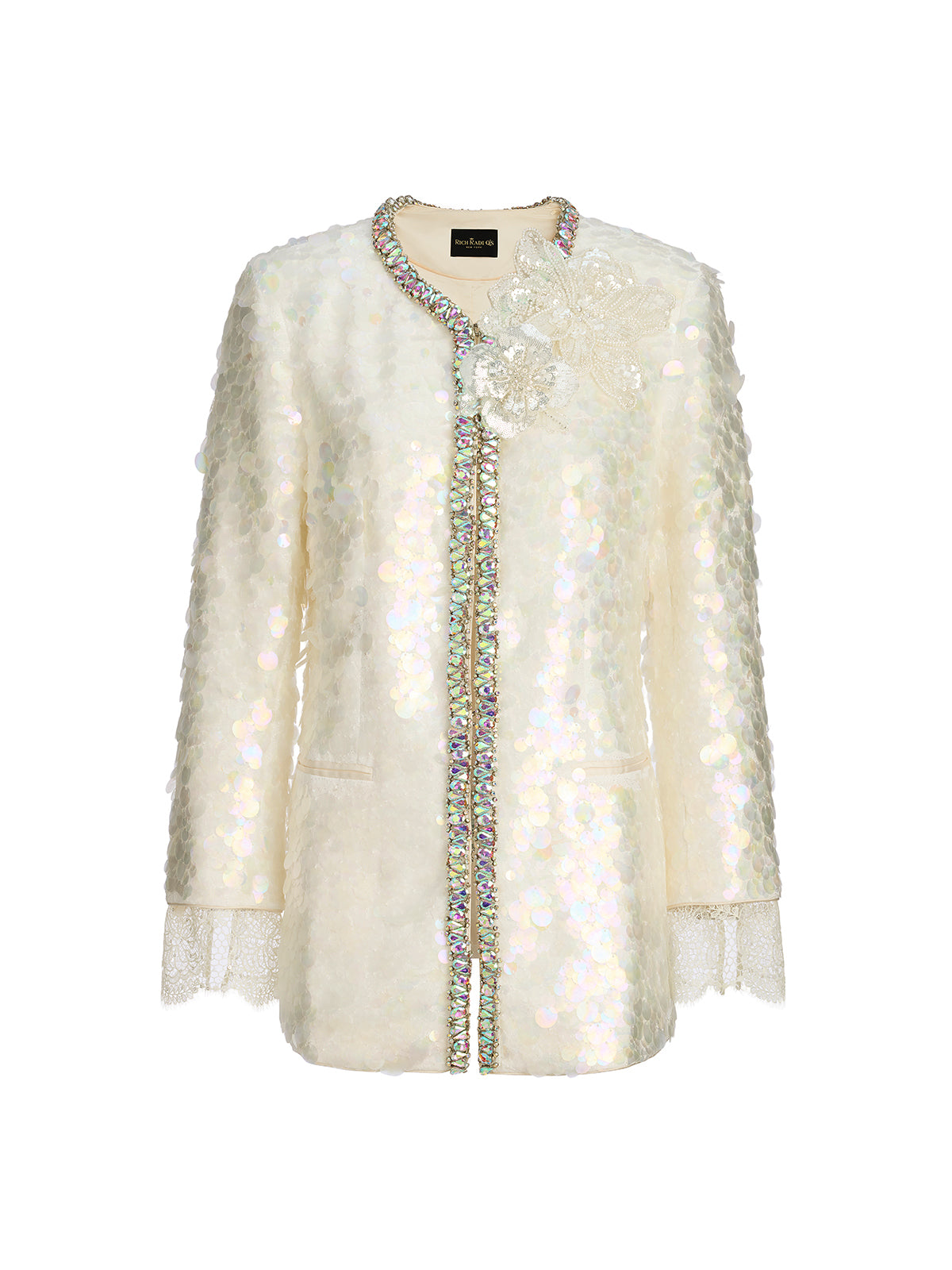 Iridescent Sequin Hand-Beaded Jacket (Detachable Flower Included)