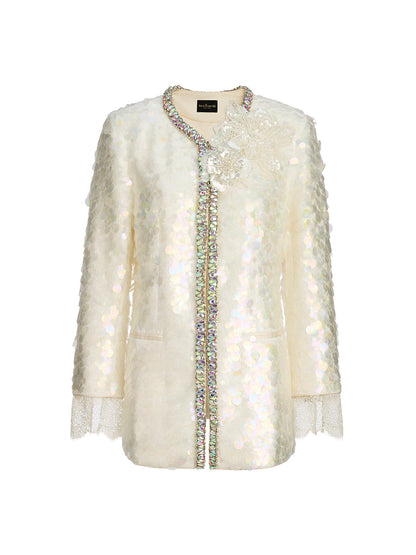 Iridescent Sequin Hand-Beaded Jacket (Detachable Flower Included)