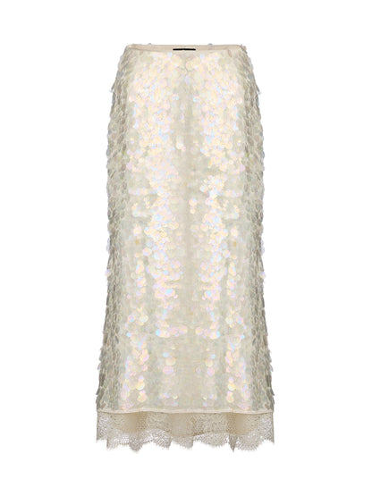 Iridescent Sequin Lace Trim Skirt