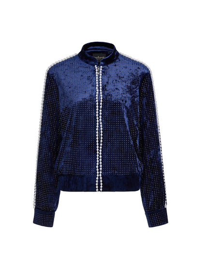 Hand-Beaded Pearl Rhinestone Velvet Jacket