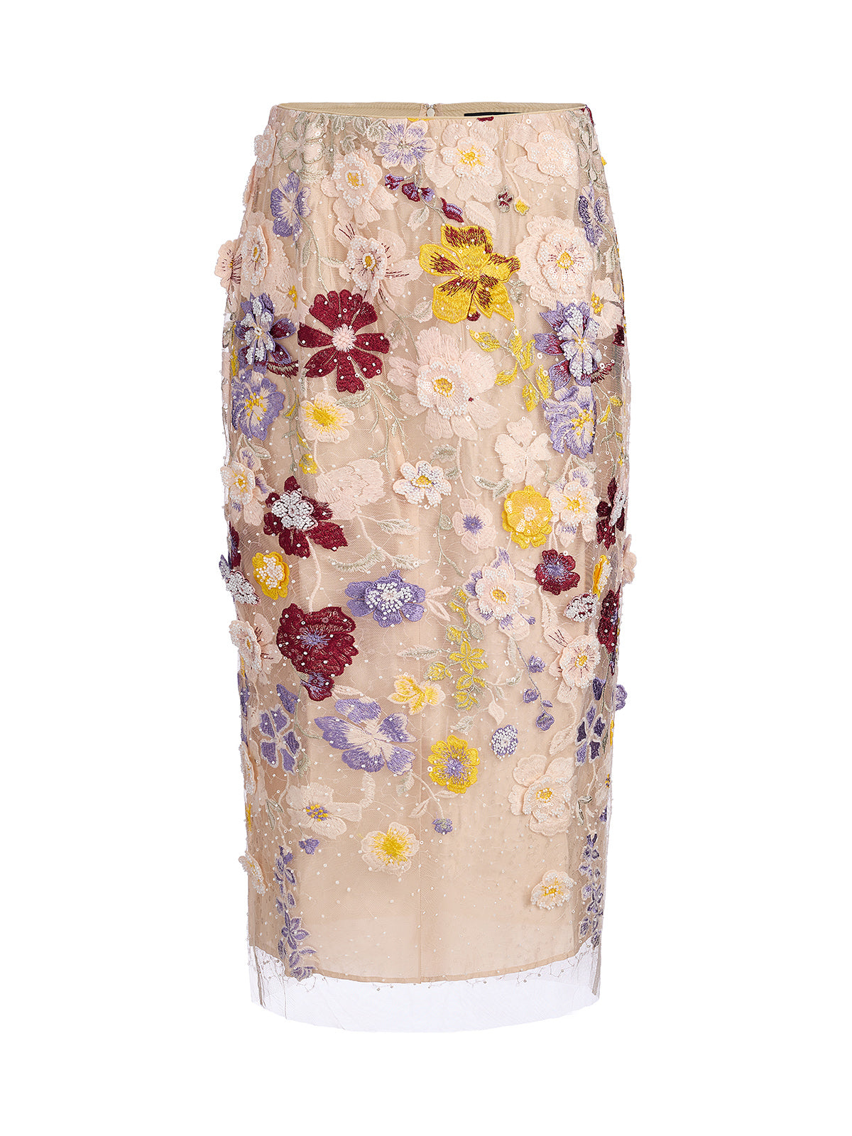 Beaded Floral Embroidered Sheer Mesh Skirt