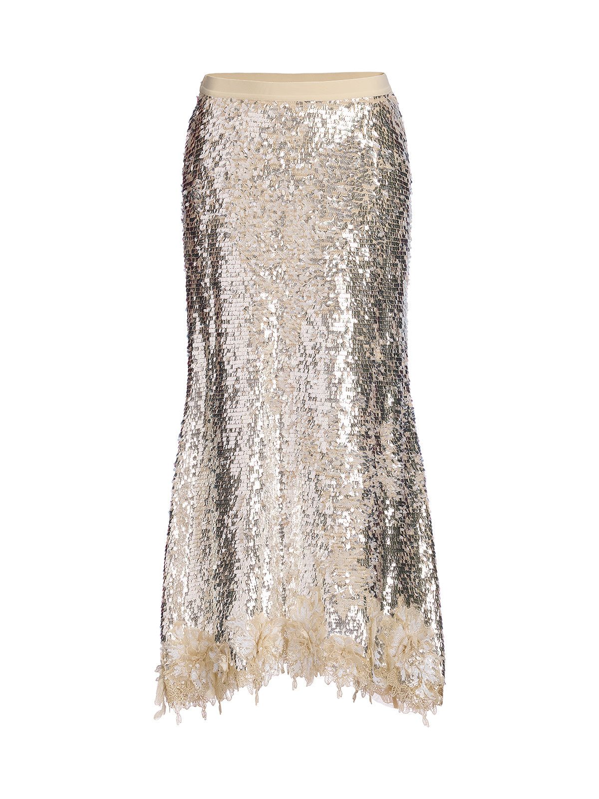 Sequin Mermaid Lace Trim Elastic-Waist Skirt