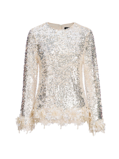 Sequin Hand-Cut Floral Lace Trim Top