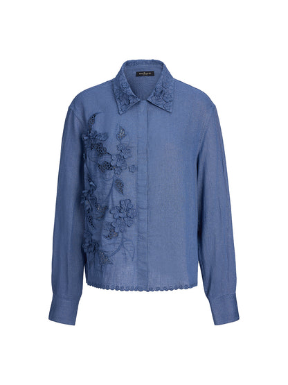 Art Cutout Floral Embroidered Linen Shirt