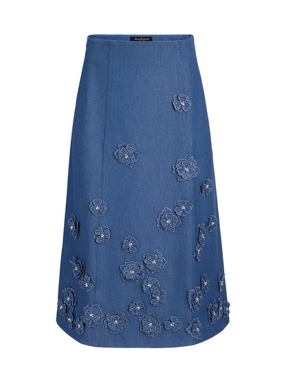3D Floral Hand-Beaded Pearl Rhinestone Skirt