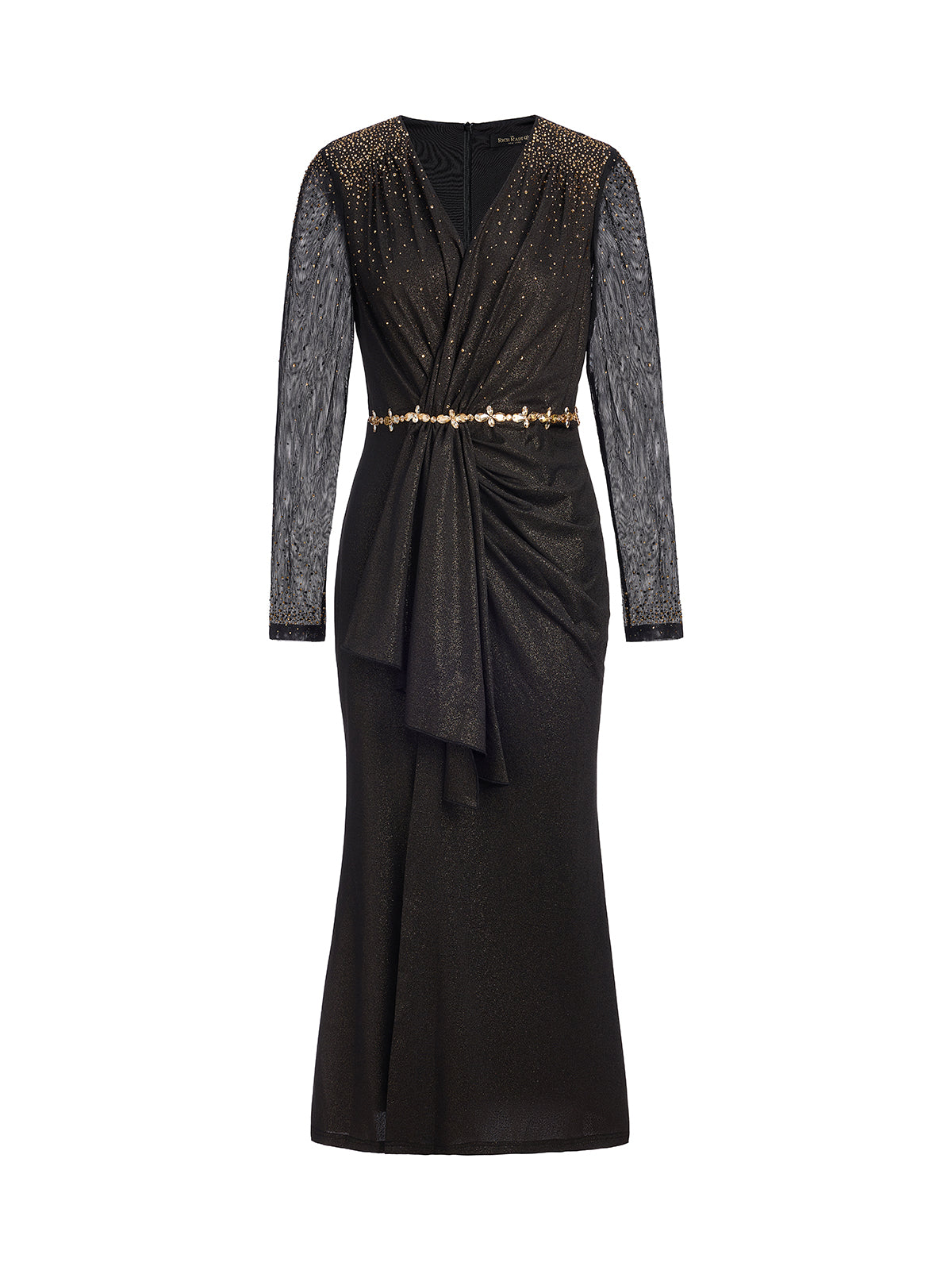 Hand-Set Gradient Rhinestone Pleated V-Neck Dress