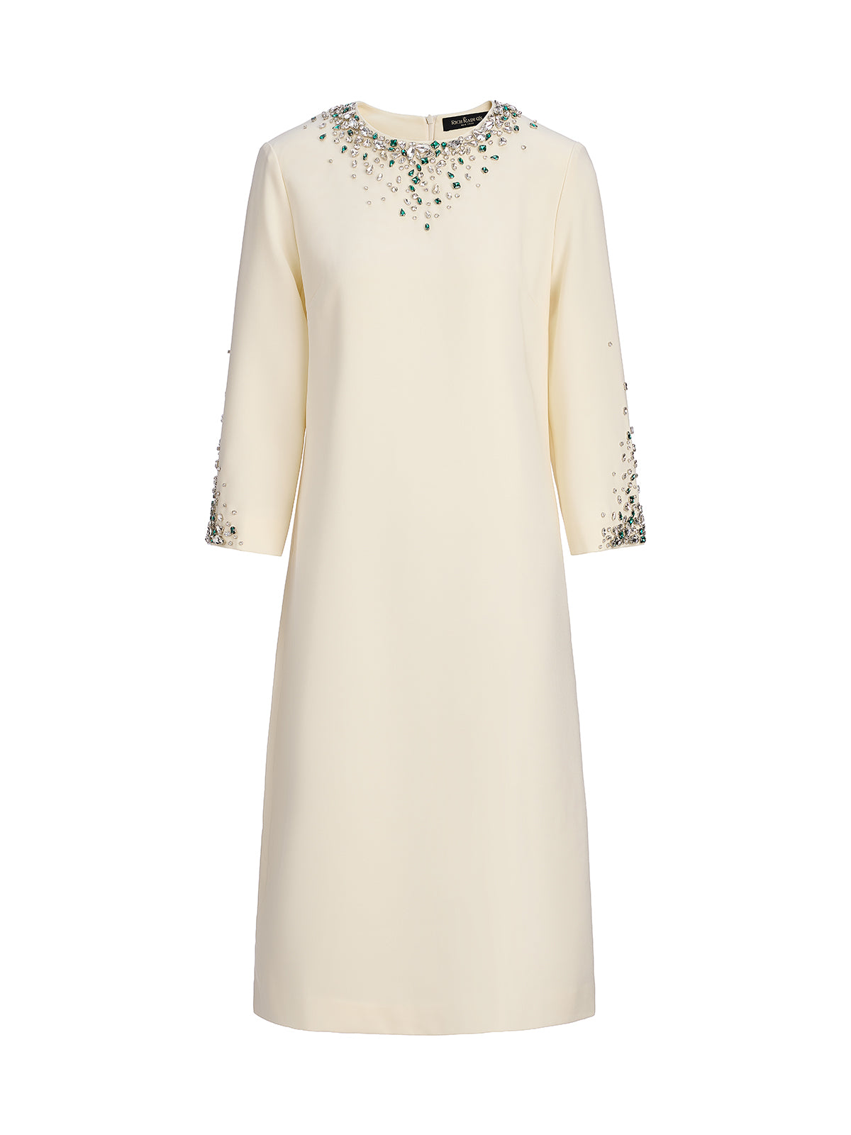 Hand-Beaded Crystal Padded-Shoulder H-Line Dress