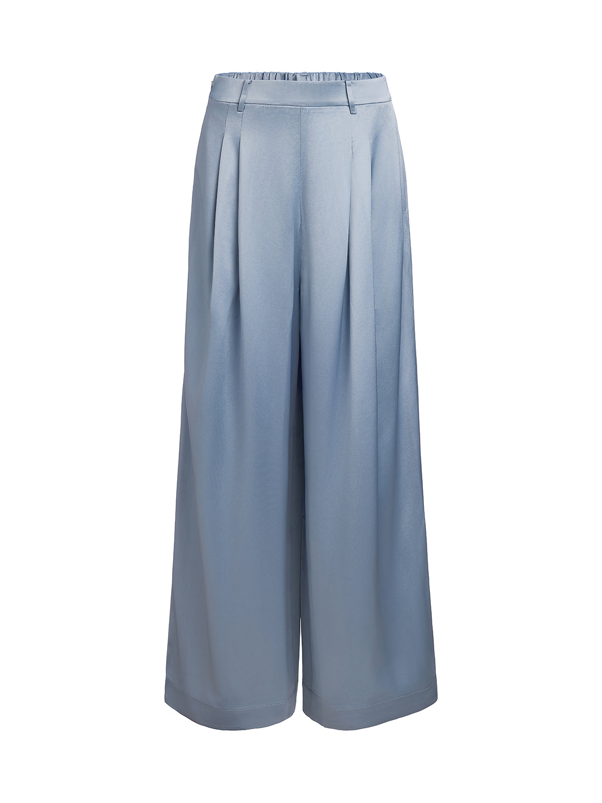 Intricate Acetate Satin Pleated Wide-Leg Pants