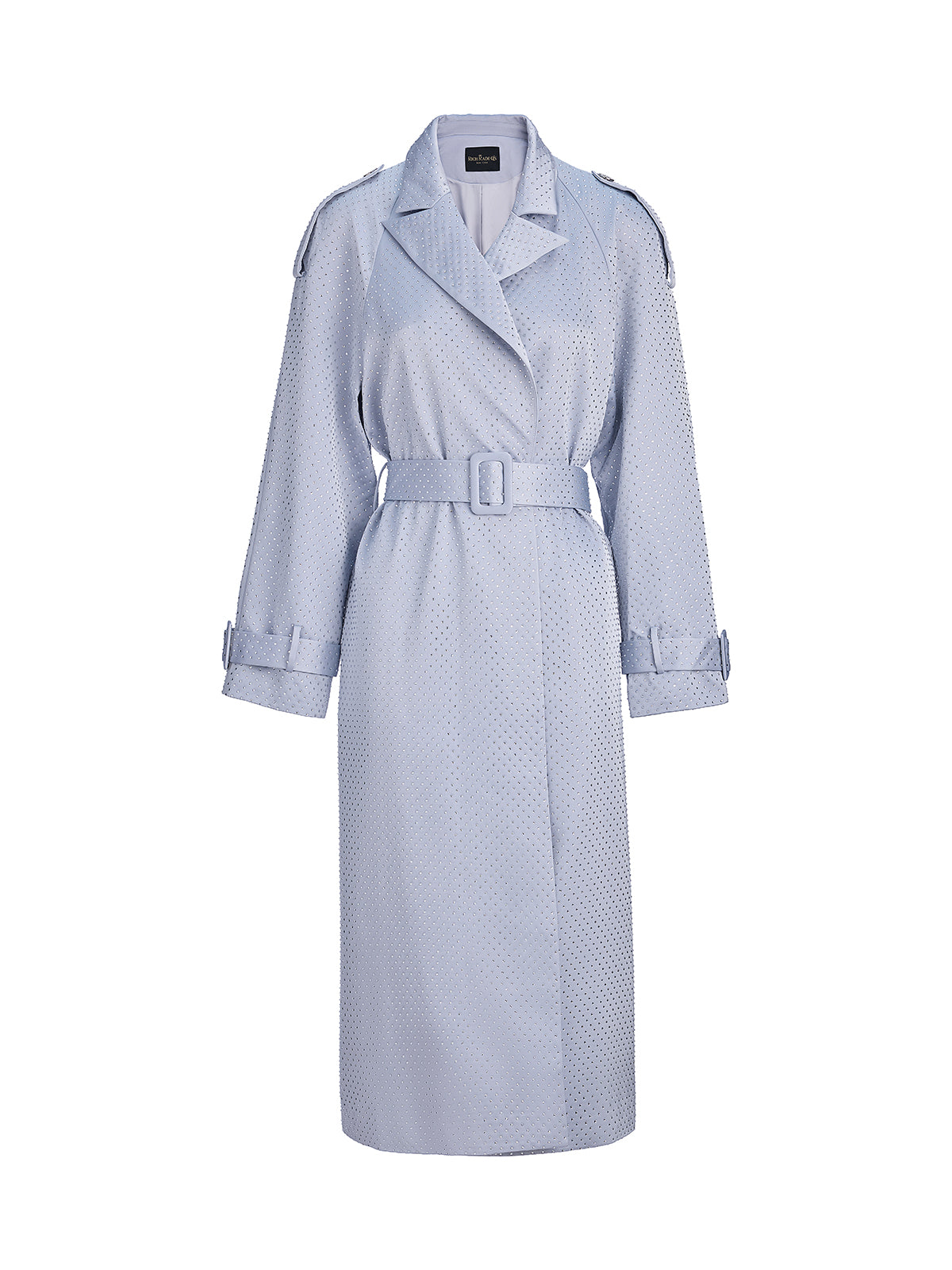 Handcrafted Rhinestone Satin Trench Coat (Belt Included)