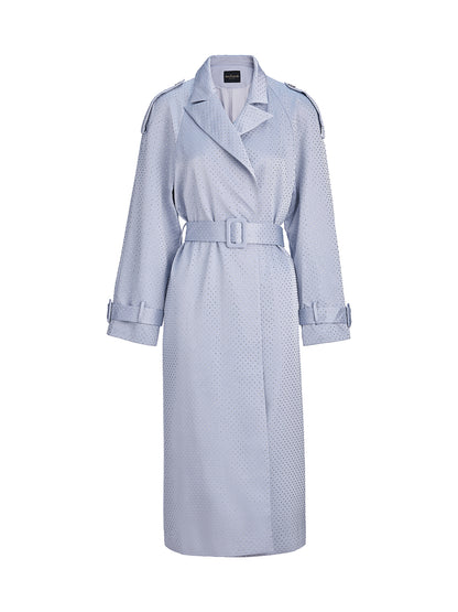 Handcrafted Rhinestone Satin Trench Coat (Belt Included)