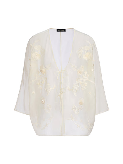 Embroidered Beaded Organza Batwing Shawl
