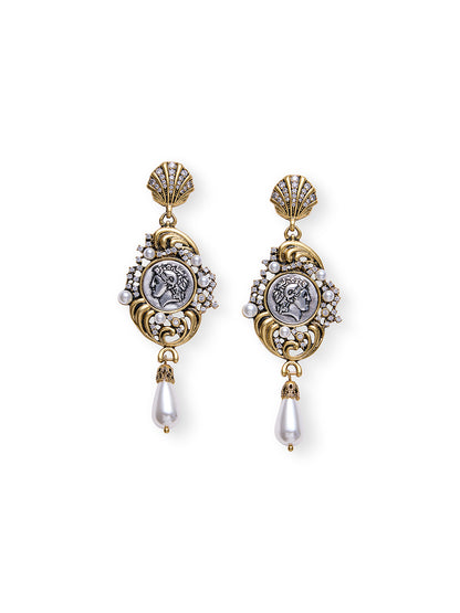 Vintage Shell Coin Pearl Earrings