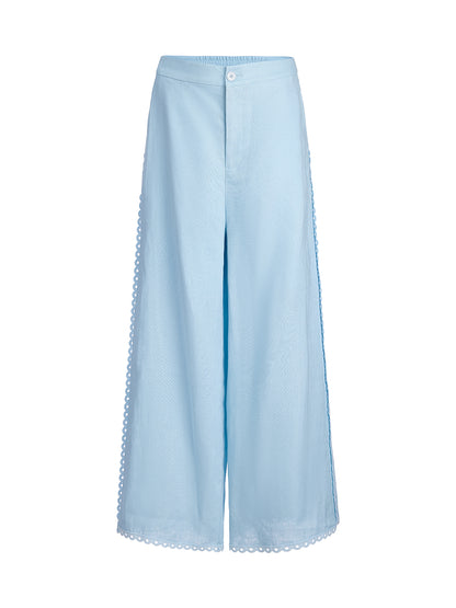 Linen Elastic Waistband Straight-Leg Pants