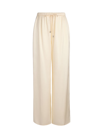 Acetate Elastic-Waist Straight Wide-Leg Pants