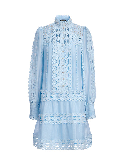 Linen Beaded Cutout Trimming Mini Dress