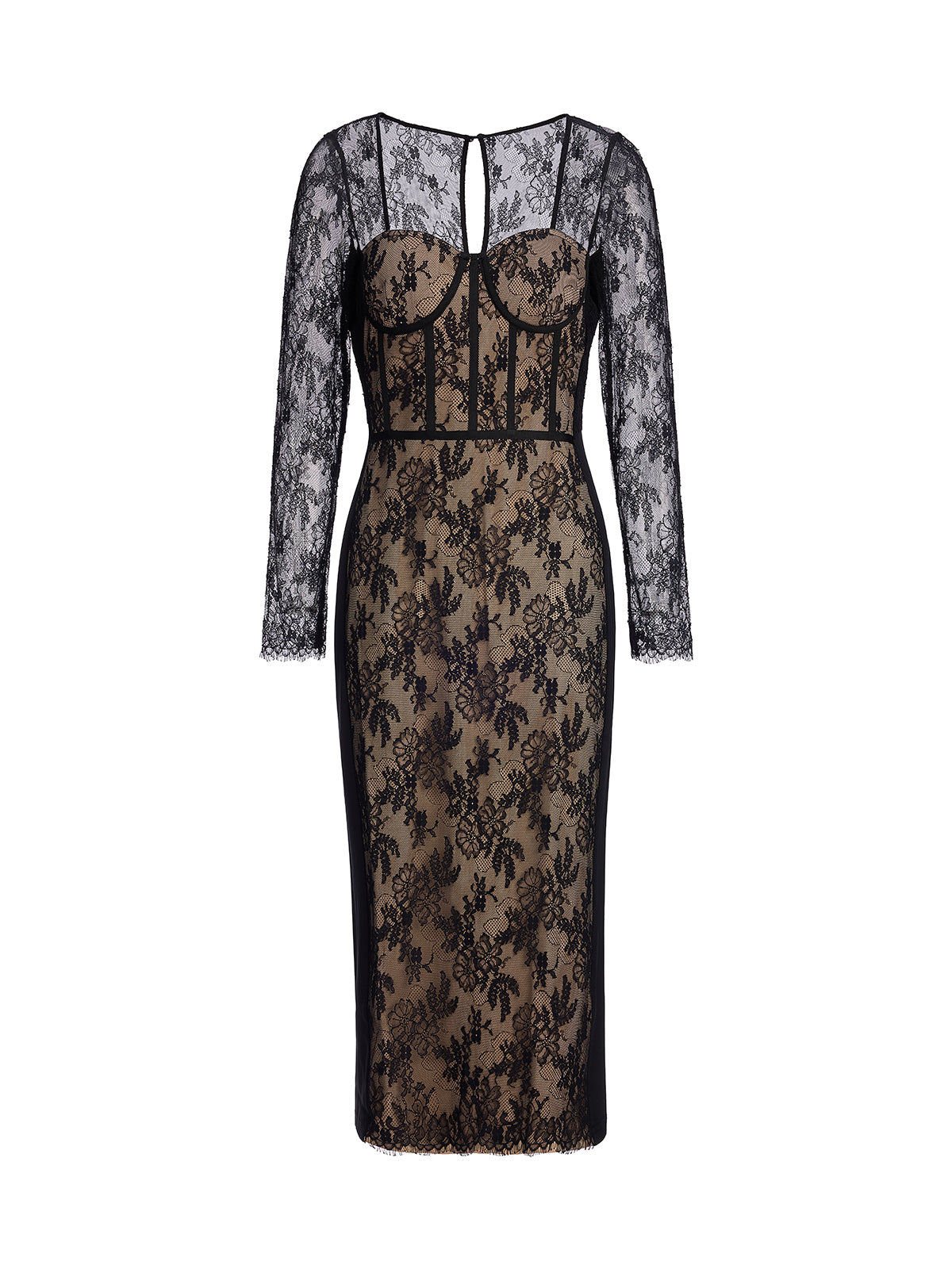 Lace Ribbed Panel Bodycon Dress