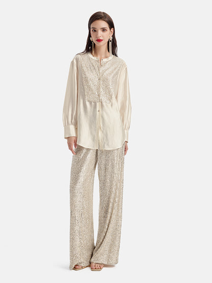 Sequin-Stitched French-Style Shirt