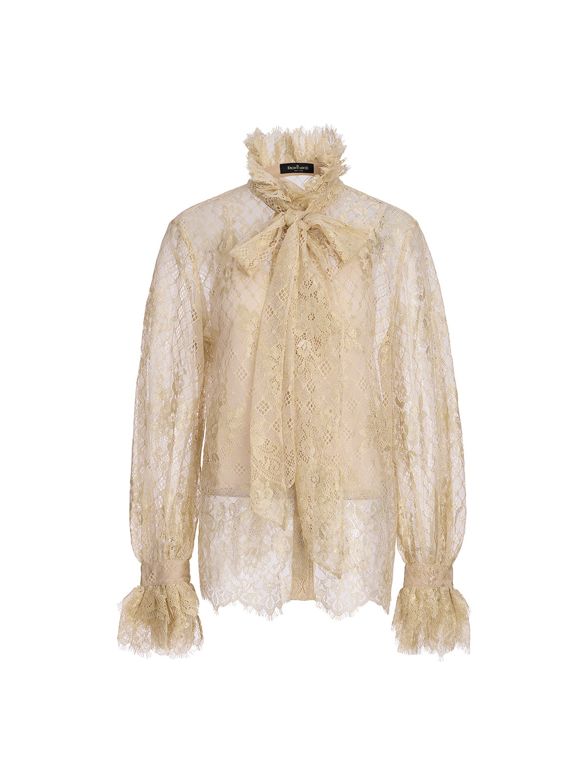 Romantic Ruffled Metallic Lace Shirt
