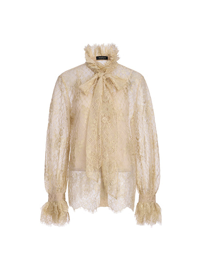 Romantic Ruffled Metallic Lace Shirt