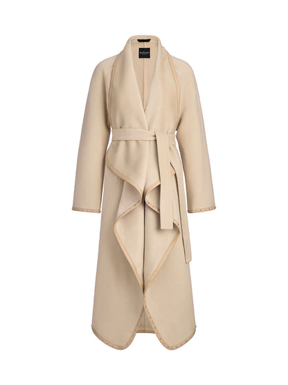 Irregular Silhouette Mid-Length Wool Coat (100% Wool)