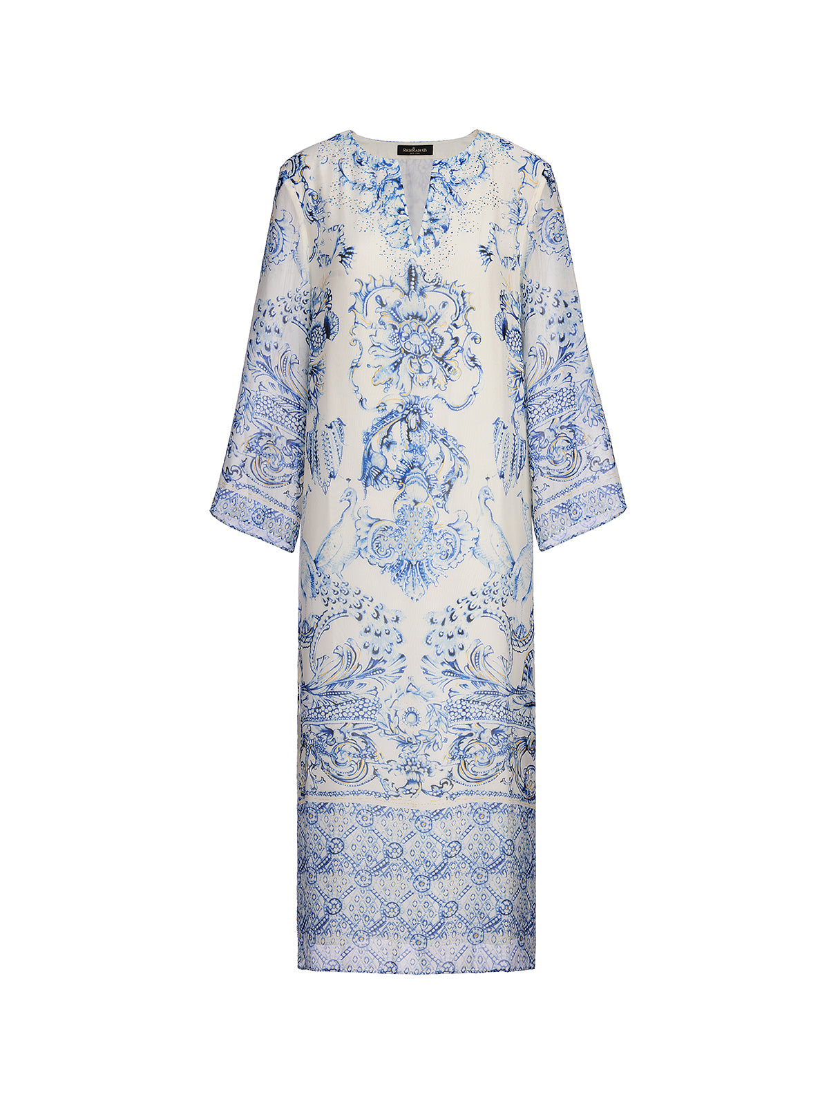 Silk Italian Floral Printed V-Neckline Dress