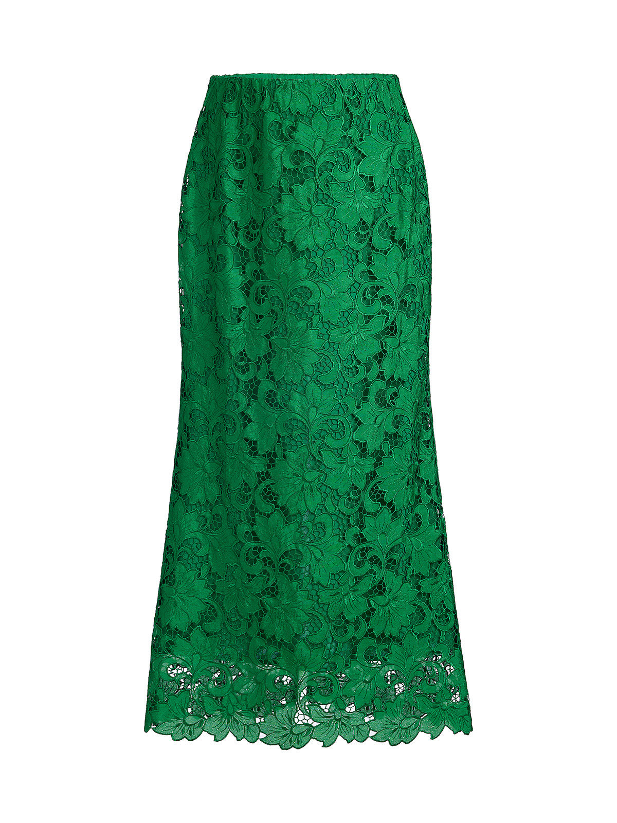 Lace Appliqué Emerald Pencil Skirt