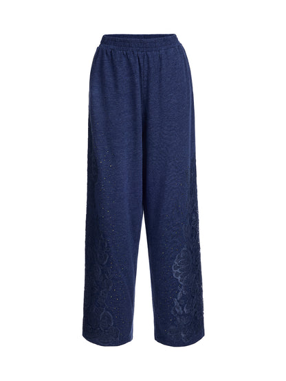 Hand-Lace Appliqué Knit Pants