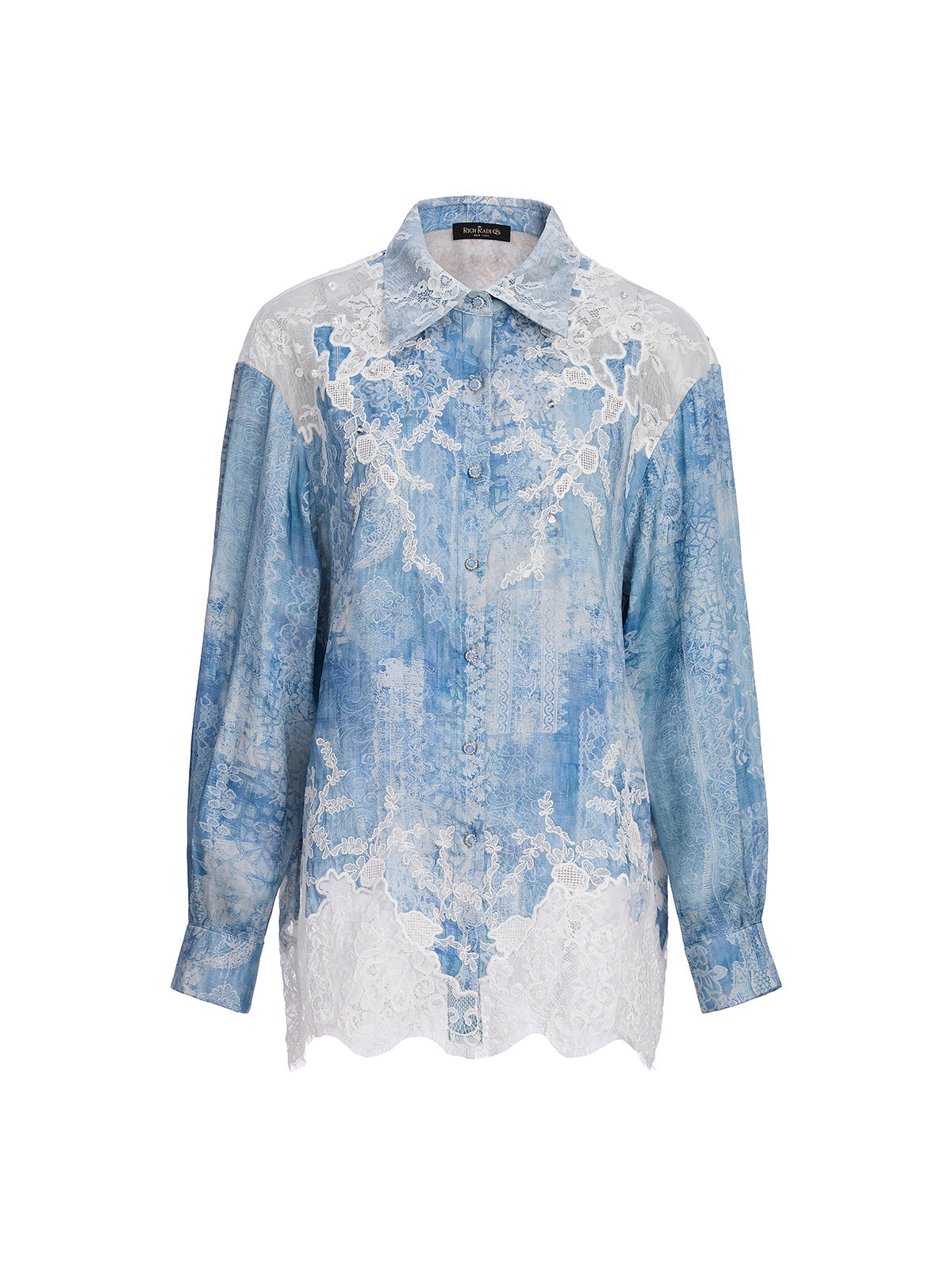 Tencel Embroidery Lace-Panel Shirt (Detachable Floral Included)