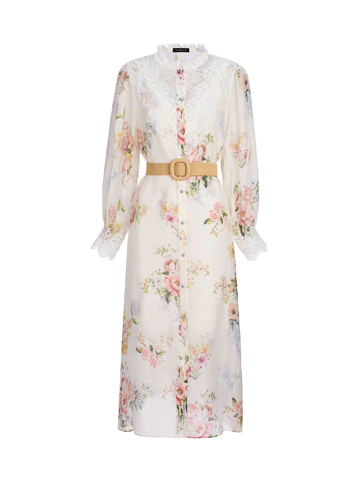 Silk-Linen Printed Lace-Trim Dress (Slip & Belt Included)