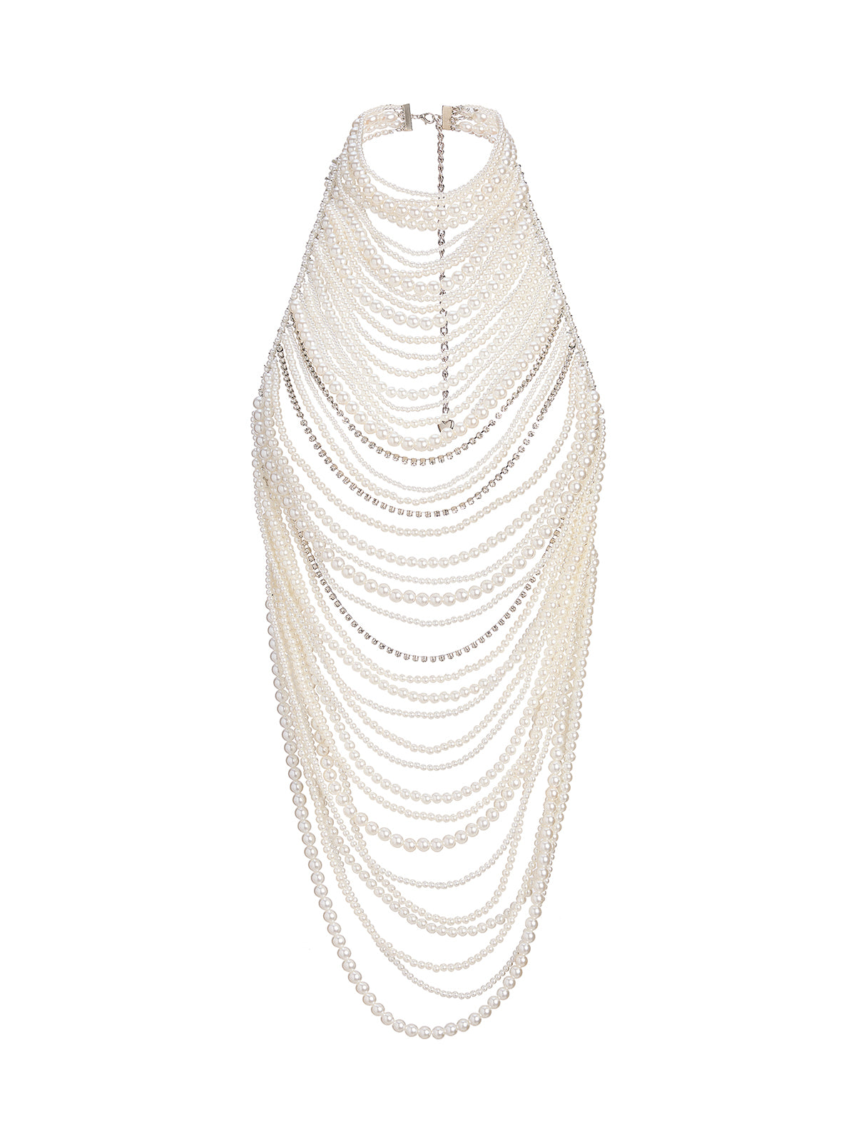 Layered Pearl Chain Halter Fringe Body Necklace