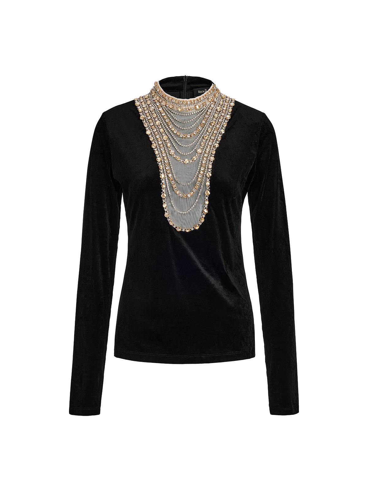 Hand-Beaded Crystal Chain Velvet Top
