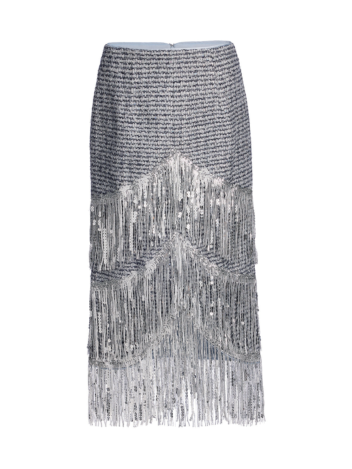French Sequin Fringe Tweed Skirt