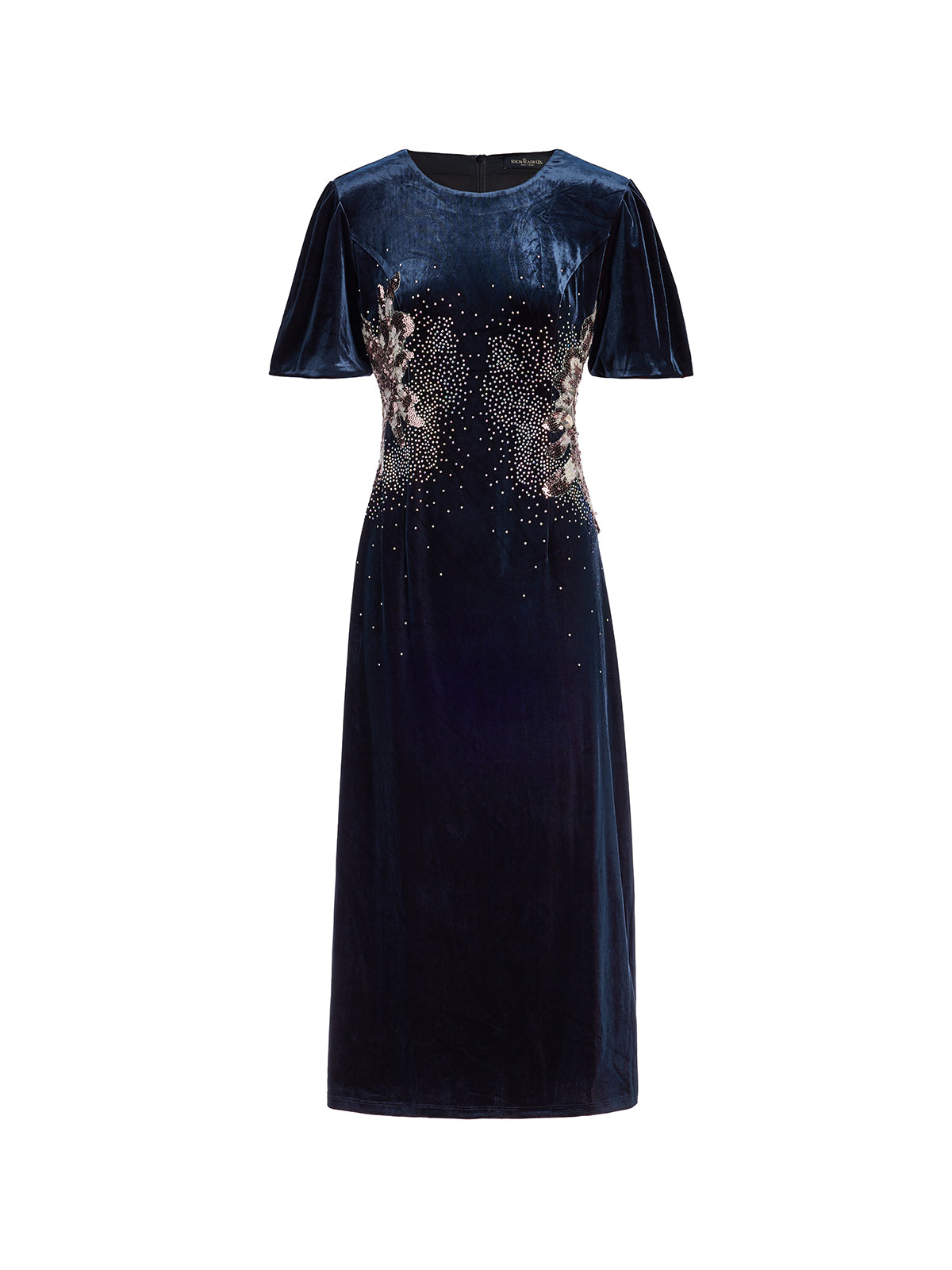 Two-Tone Velvet Rhinestone Embroidered Dress