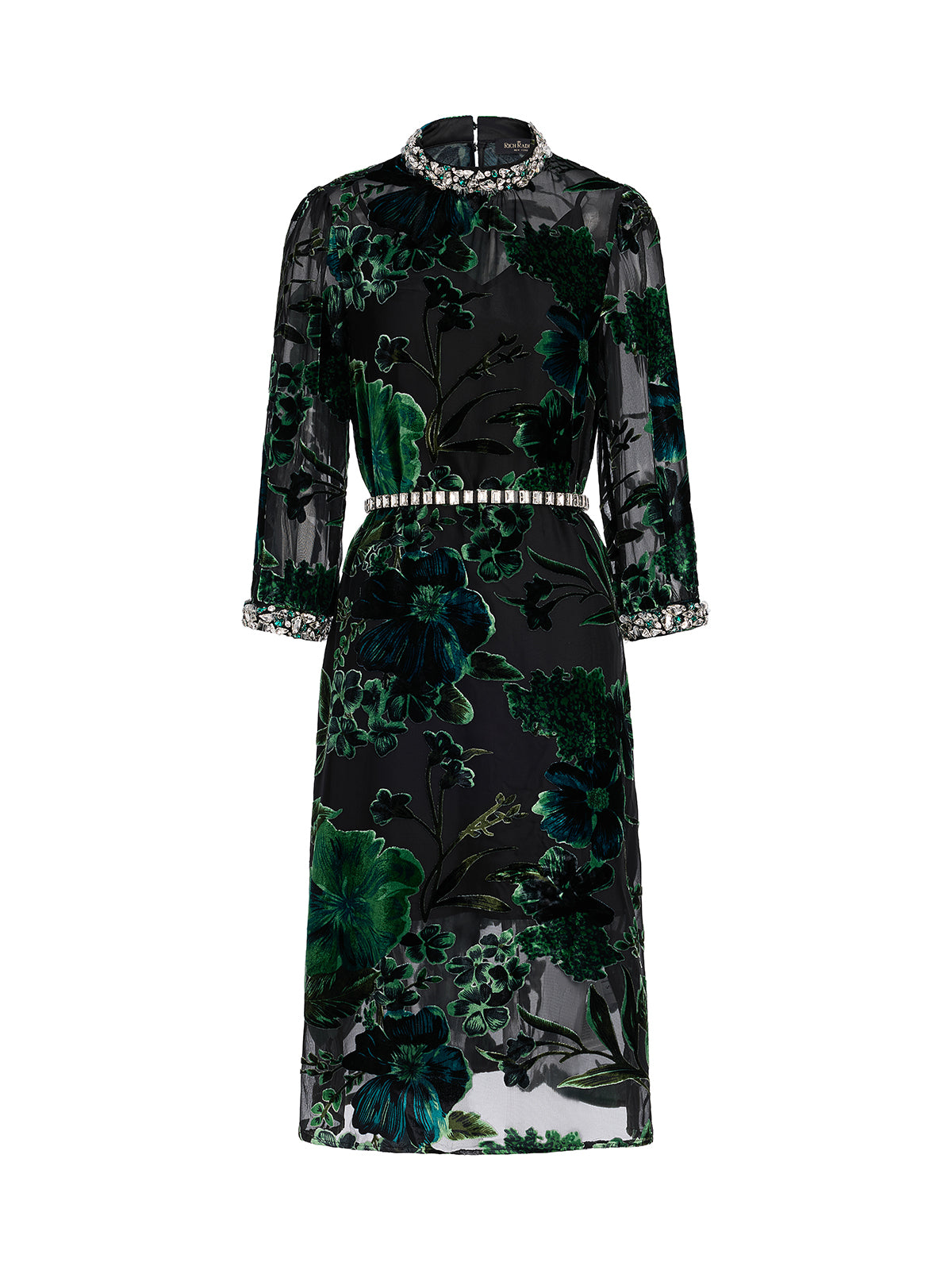 Flocked Burnout Floral Dress (Belt & Slip Dress Included)