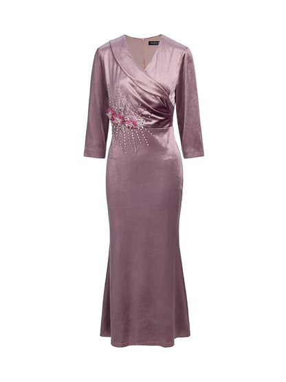 Velvet Hand-Embroidered Beaded Mermaid Dress