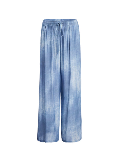 Gradient-Dyed Printed Denim Pants