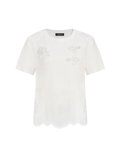 Fashion Lace-Trimmed Cotton Tee