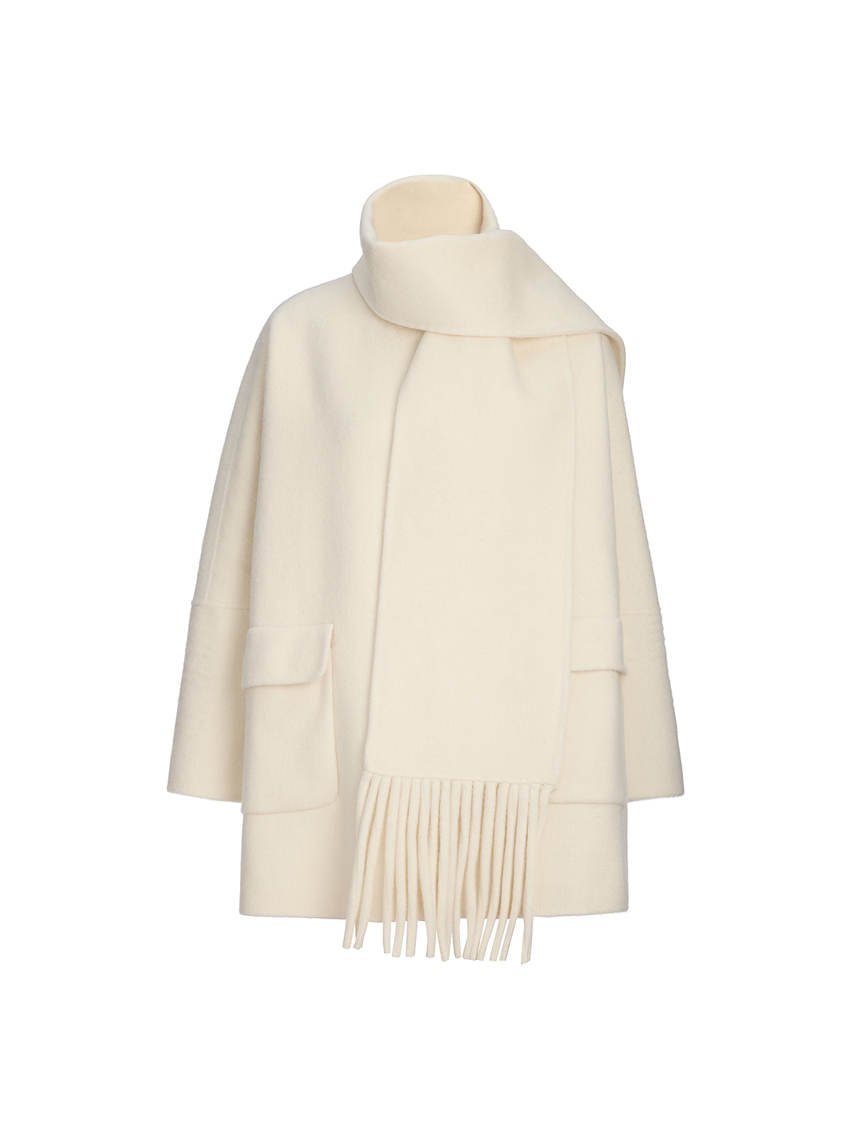 Double-Faced Wool Coat (Fringe Scarf Included)