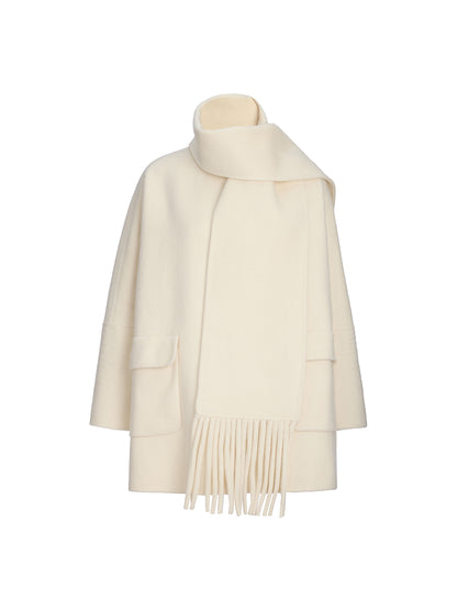 Double-Faced Wool Coat (Fringe Scarf Included)