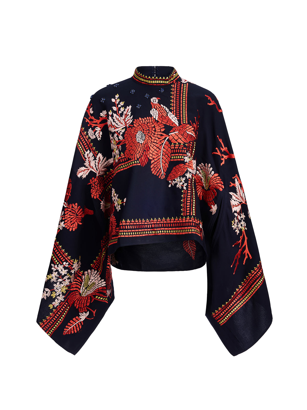 Magpie Embroidered Chinese-Inspired Cape Blouse