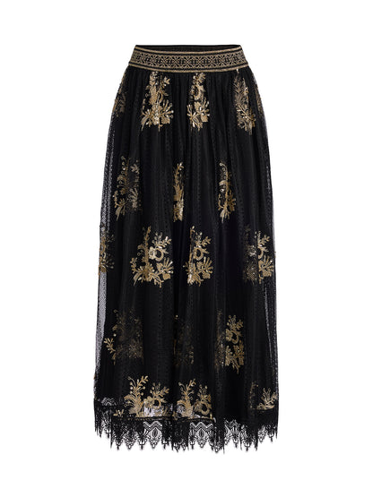 Embroidered Luxe Mesh Skirt