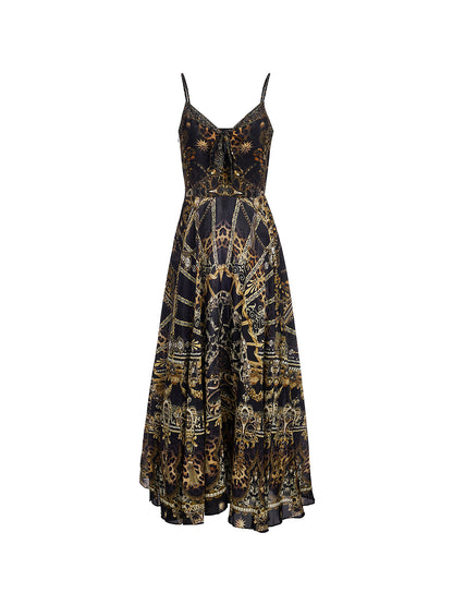 Baroque Print Silk Slip Dress
