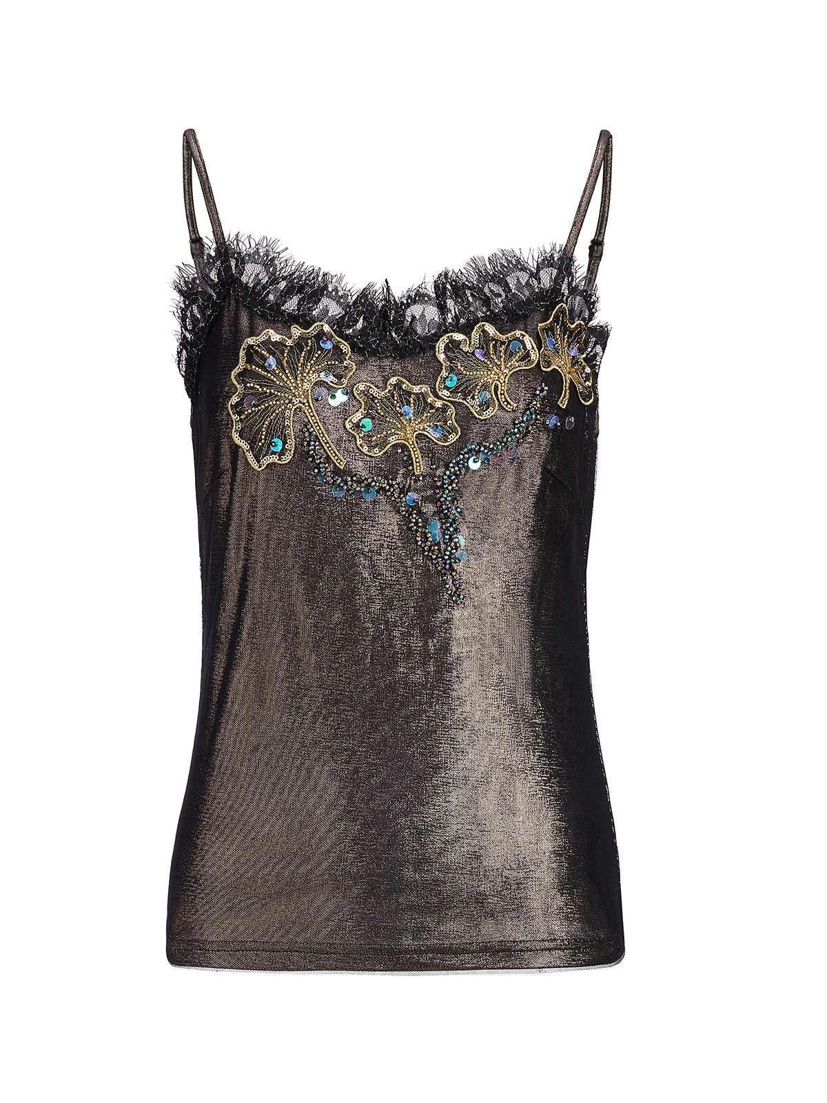 Metallic Knit Lace Beaded Camisole