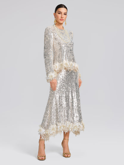 Sequin Hand-Cut Floral Lace Trim Top