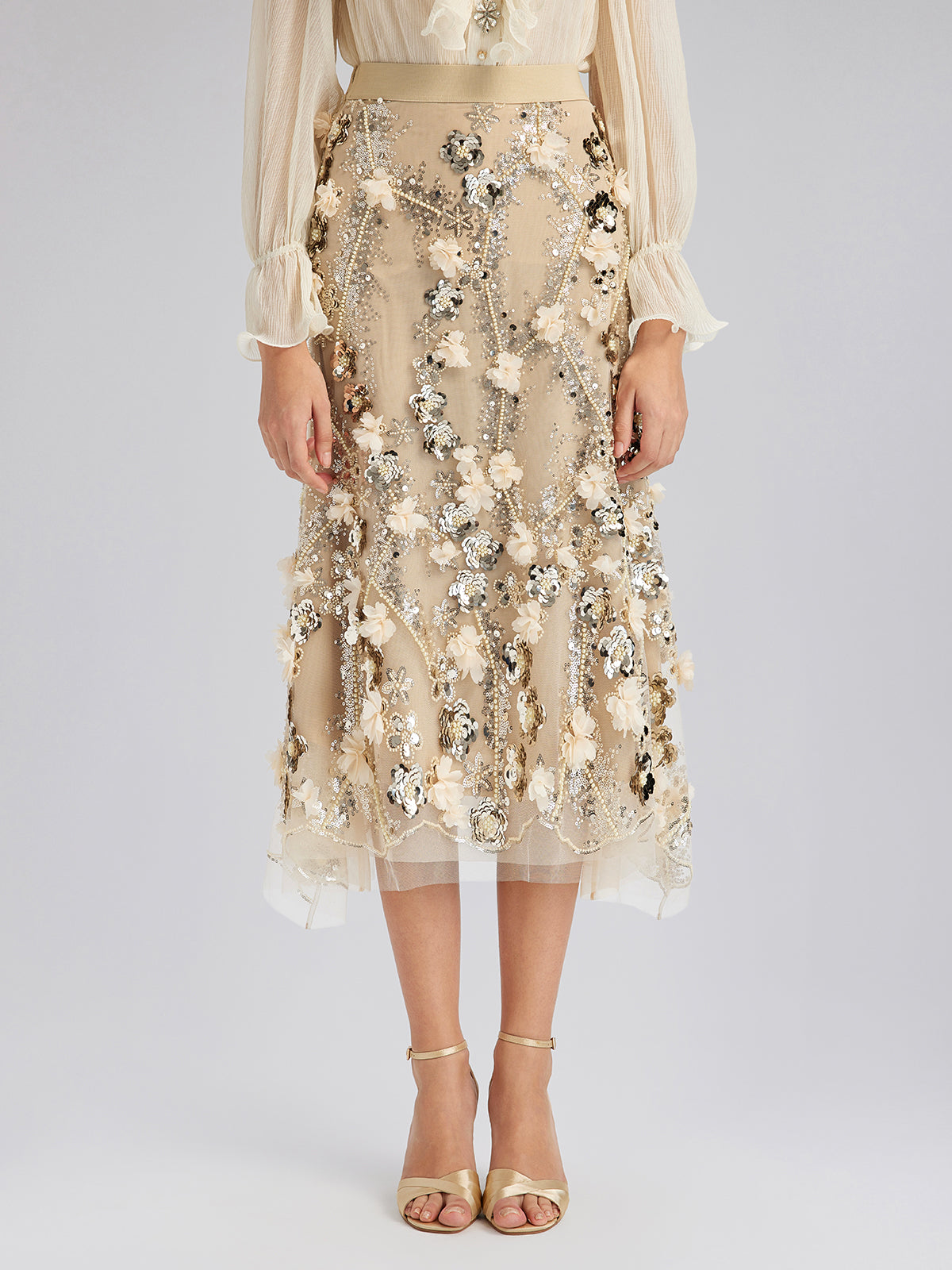 Sequin Floral Embroidery Elastic Fishtail Skirt