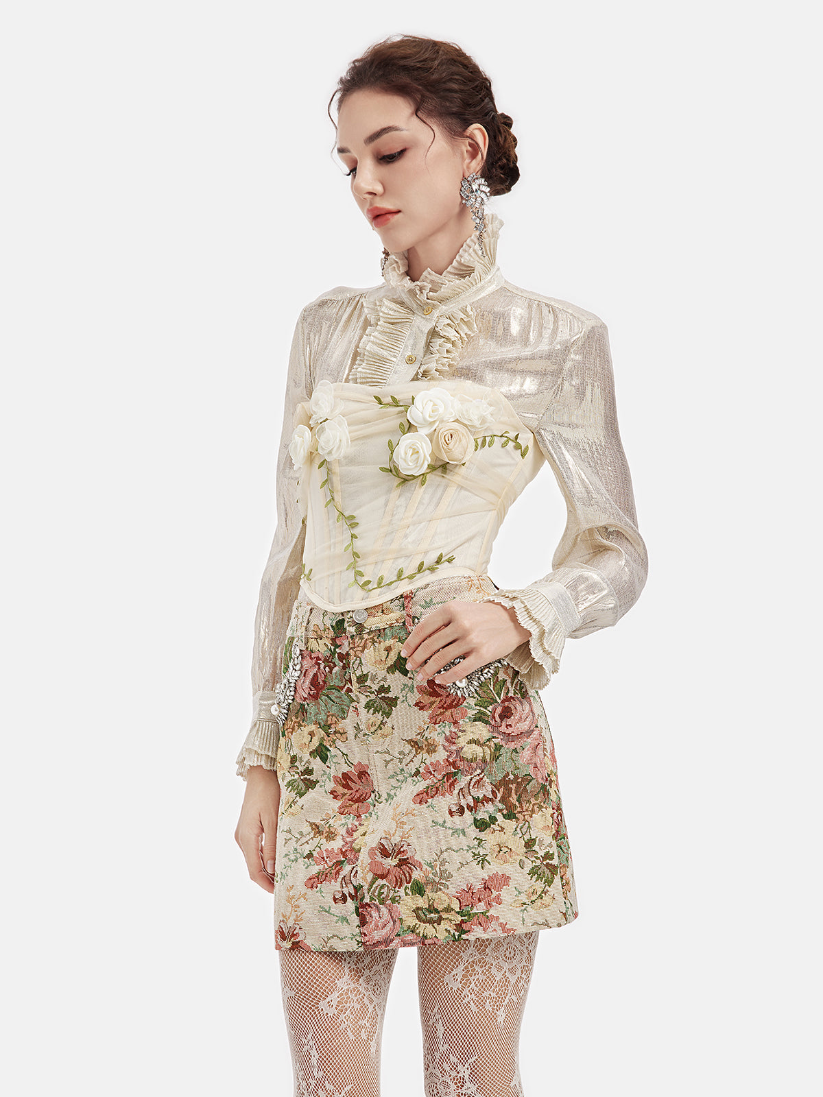 Beaded Baroque Floral Jacquard Skirt