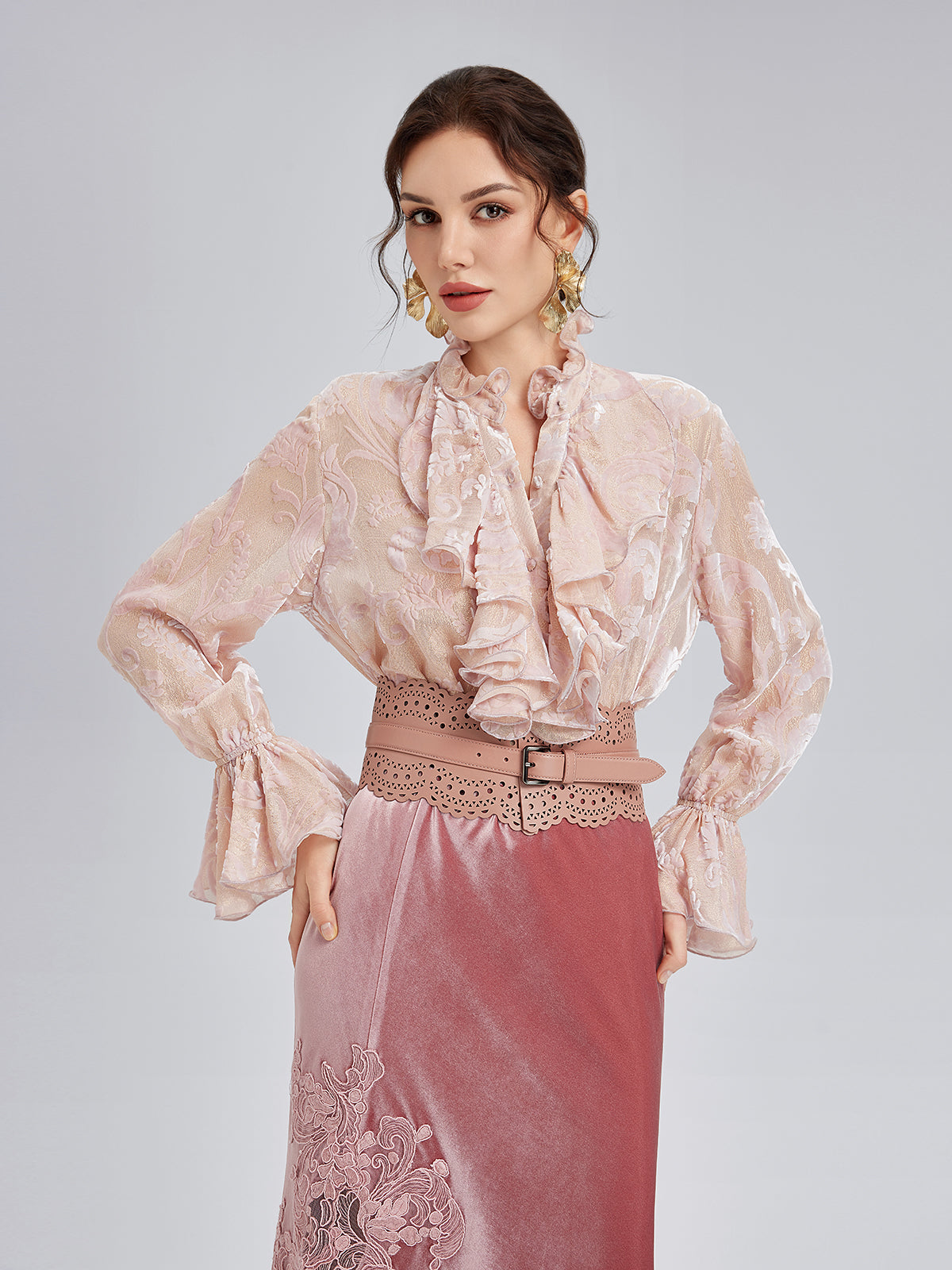 Glittery Silk Burnout Velvet Blouse