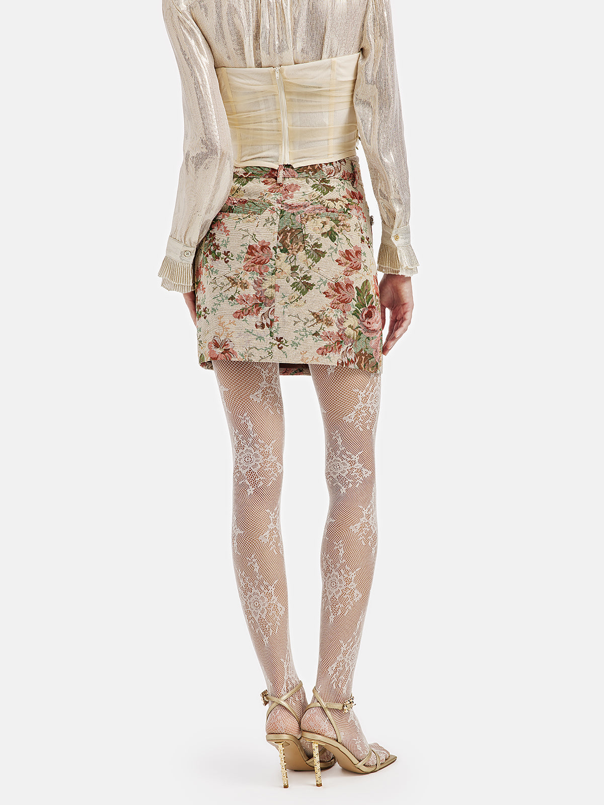 Beaded Baroque Floral Jacquard Skirt