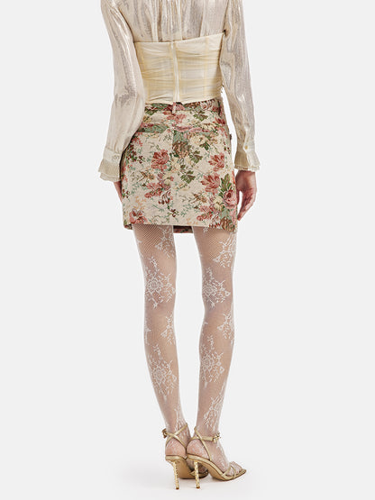 Beaded Baroque Floral Jacquard Skirt